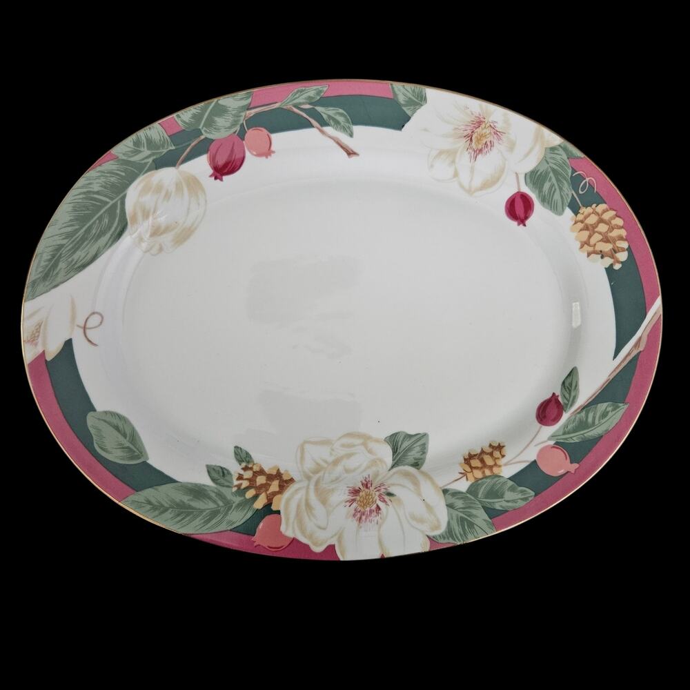 Tienshan Magnolia Fine China Oval Serving Platter Floral Pattern